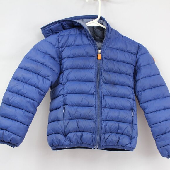 Save the Duck Blue Ultra Light Puffy Zip Jacket with Hood‎ Synthetic Down Size 6 - Picture 1 of 11